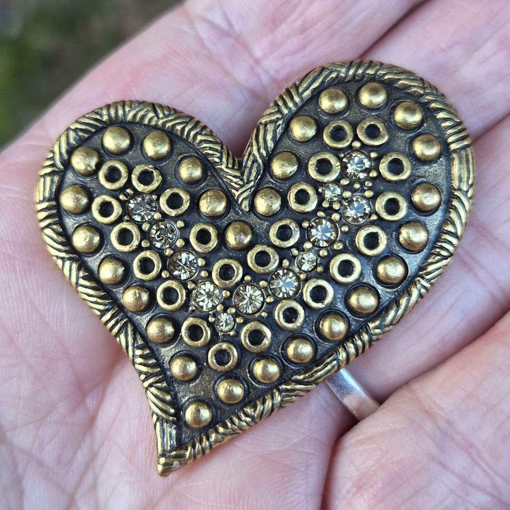 Chico's Gold Tone Rhinestone American Heart Association AHA Statement Brooch
